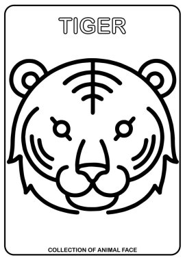 animal face isolated vector drawing, coloring book Tiger
