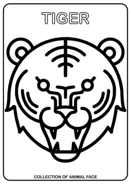 animal face isolated vector drawing, coloring book Tiger