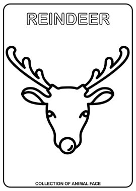 animal face isolated vector drawing, coloring book Reindeer deer