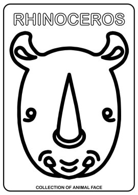 animal face isolated vector drawing, coloring book Rhinoceros