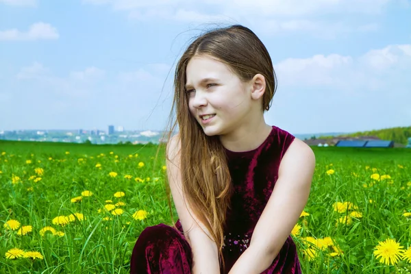 Girl in field of flowers — Stock Photo, Image