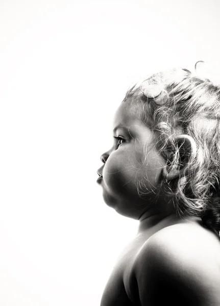小女孩在黑色和白色的肖像 — 图库照片