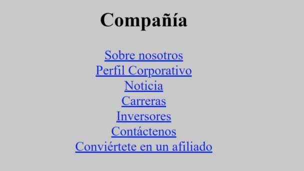 スペイン語 マウスカーソルがスライドし 会社のWebページでお問い合わせをクリックします デバイス画面カーソルの表示オンラインでビジネスをクリックします 企業の視点 インターネット ネットワーク ウェブサイト — ストック動画