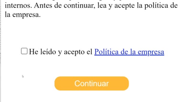 Español Mouse Cursor Slides Check Box Leído Acepto Política Compañía — Vídeo de stock