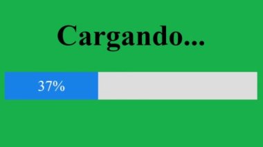 İspanyolca. Web sitesinin Aygıt Ekran Dijital Görünümü 'nde Yeşil Ekran ile İlerleme Çubuğu Yükleniyor. Bilgisayar Yazılım İzleyici İşlem Dosyası, Video, Müzik, Veri Yükleme Bakış Açısı.