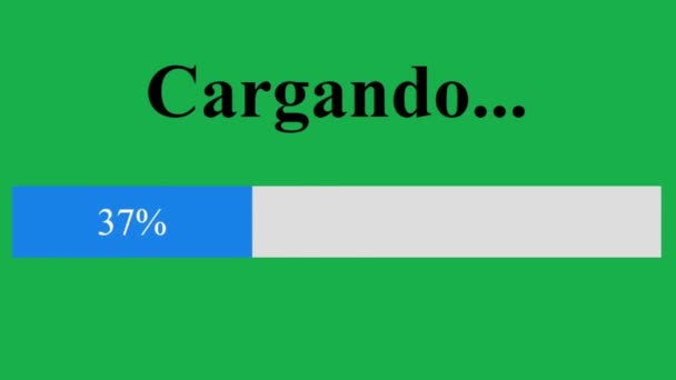 西班牙语 将带有绿色屏幕的进度条加载到设备屏幕上 对网页进行数字显示 加载处理文件 数据的计算机软件监视器观察点 — 图库视频影像