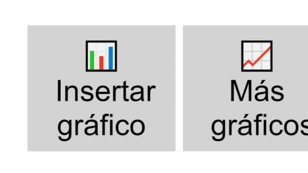 西班牙语 光标滑行并单击在电子表格中插入图表 设备计算机监控屏幕上的鼠标指针单击工作表文件上的添加图 用于公司业务分配或学校教育项目 — 图库视频影像