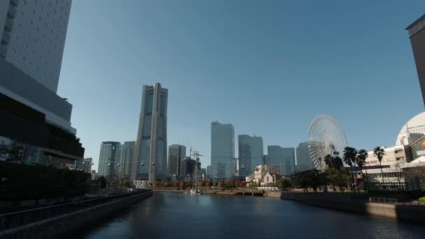 Yokohama Japan Października 2021 Widok Panoramę Minato Mirai Wieczorem Efekt — Wideo stockowe