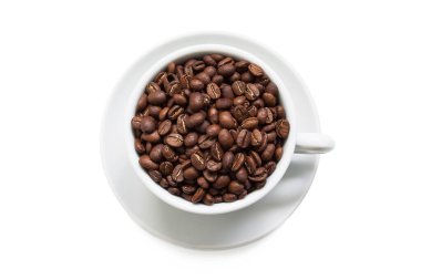 Coffee beans in a cup isolation from above