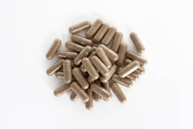 Vitex supplement from above isolated on white background