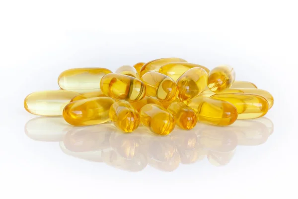 Pile Fish Oil Supplements Isolated White Background — 图库照片