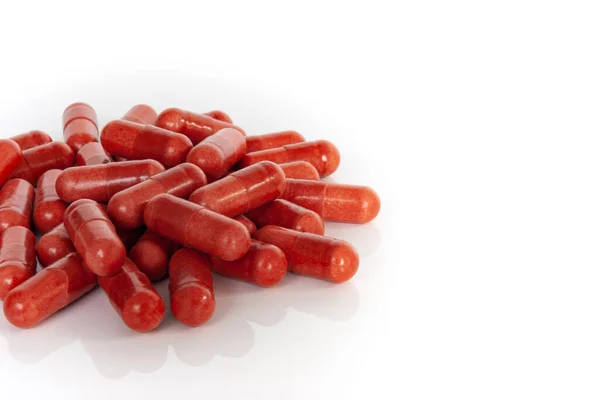 Red Vitamin Capsules Closeup — Stock Photo, Image