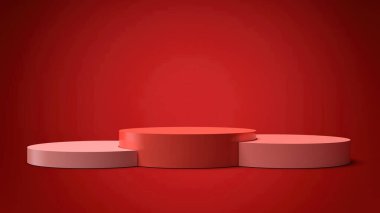 Abstract podium on red background. 3d illustration