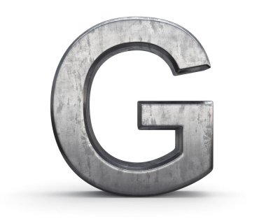 3D boyalı çelik harf G beyaz arkaplanda izole edilmiş.
