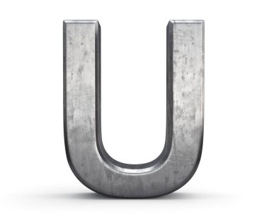 3D boyalı çelik harf. Beyaz arkaplanda izole edilmiş.