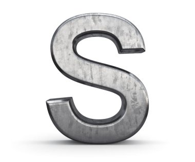 3D boyalı çelik harf. S beyaz arkaplanda izole edilmiş.