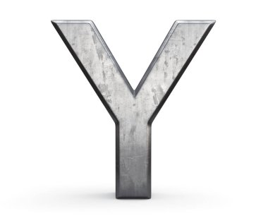 3D boyalı çelik harf Y beyaz arkaplanda izole.