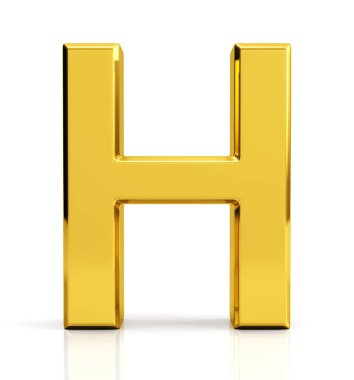 3D altın harf beyaz arka plan üzerinde izole H