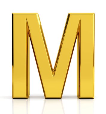 3D altın harf M beyaz arka plan üzerinde izole