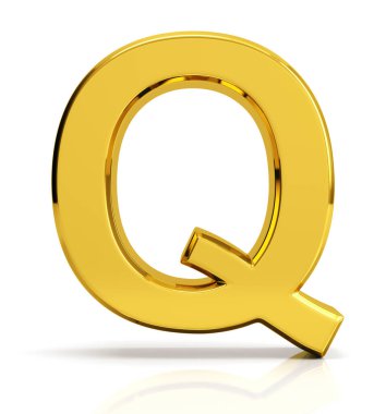 3D altın harf Q beyaz arka plan üzerinde izole