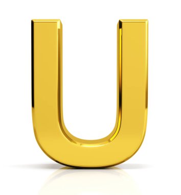 3D altın harf U beyaz arka plan üzerinde izole