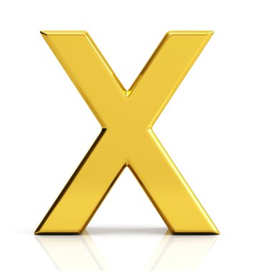 3D altın harf X beyaz arka plan üzerinde izole