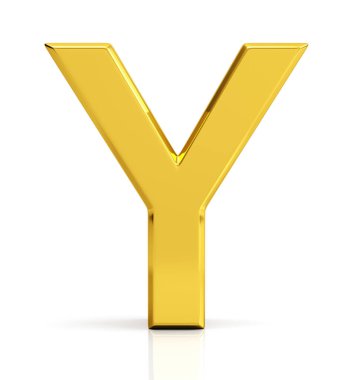Beyaz arkaplanda 3 boyutlu altın harf Y izole edilmiş