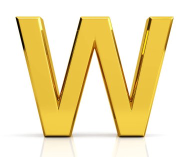 3D altın harf W beyaz arka plan üzerinde izole