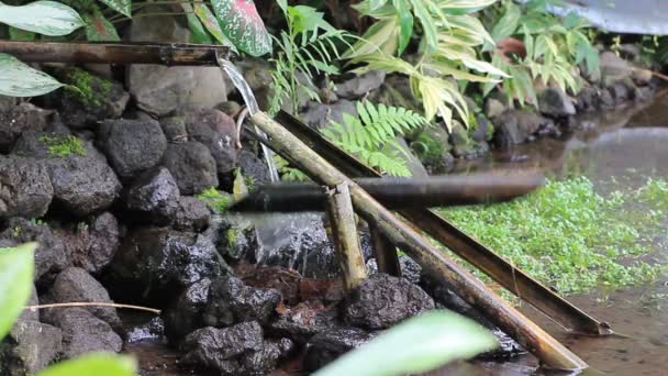 竹子用泉水或流动的水浇灌 传统的放松工具 简单的手工玩具 — 图库视频影像