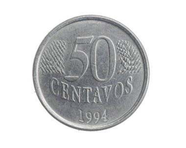 Brezilya 50 centavos madeni para beyaz izole arka plan