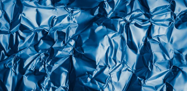 Crinkled Blue Foil Visible Details Background Texture — Stock Photo, Image