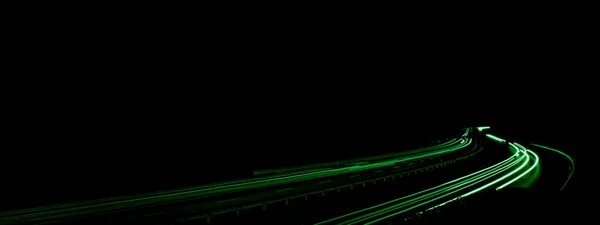 Green Car Lights Night Long Exposure — Stock Photo, Image