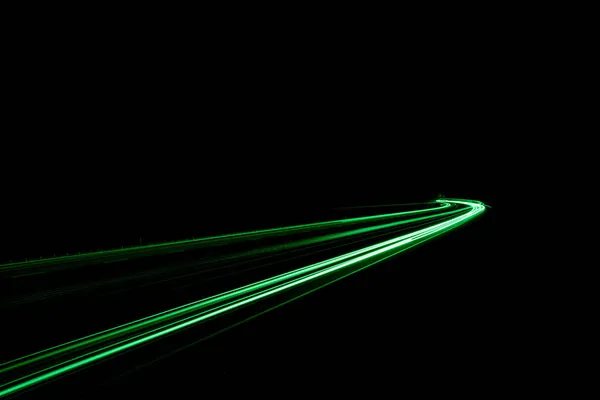 Green Car Lights Night Long Exposure — Stock Photo, Image