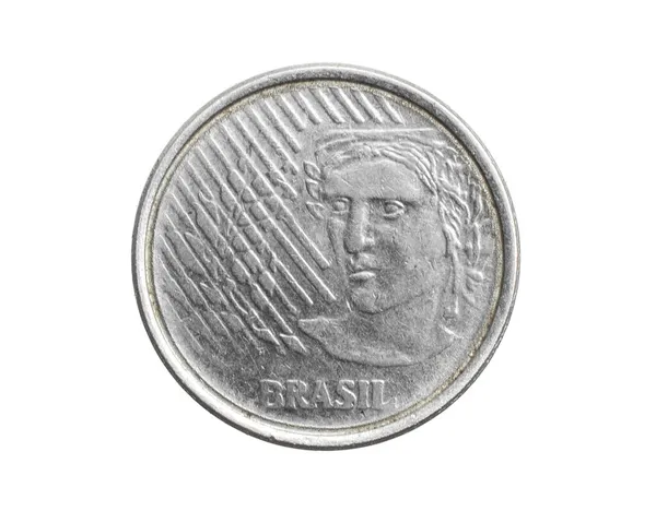 Brasilien Fünf Centavos Münze Auf Weißem Isolierten Hintergrund — Stockfoto