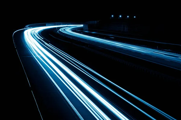 Blue Car Lights Night Long Exposure — Stock Photo, Image