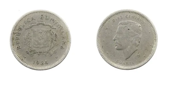 Dominikana Dziesięć Centavos Monety Białym Odizolowanym Tle — Zdjęcie stockowe