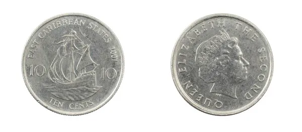 Caribe Moneda Diez Centavos Sobre Fondo Blanco Aislado — Foto de Stock