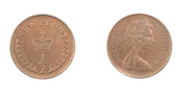 Inglaterra Meia Moeda Centavo Novo Fundo Isolado Branco — Fotografia de Stock