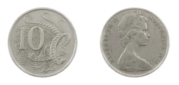 Αυστραλία Δέκα Λεπτά Κέρμα Λευκό Απομονωμένο Φόντο — Φωτογραφία Αρχείου