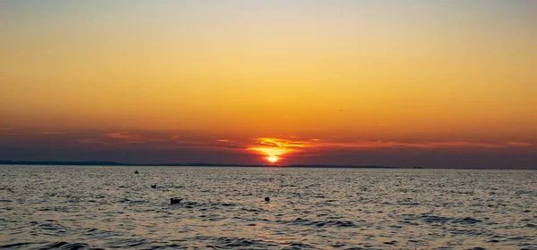 Pôr Sol Contra Pano Fundo Mar Calmo — Fotografia de Stock