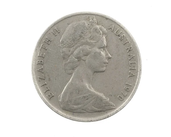 Austrália Moeda Dez Centavos Fundo Isolado Branco — Fotografia de Stock