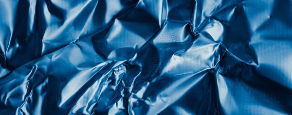 Ráncos Kék Fólia Látható Részletekkel Háttér Vagy Textúra — Stock Fotó