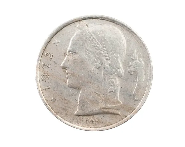 Βέλγιο Νόμισμα Πέντε Φράγκων Λευκό Απομονωμένο Φόντο — Φωτογραφία Αρχείου
