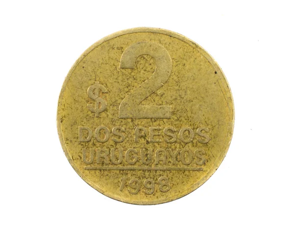 ウルグアイ白い孤立した背景に2ペソ硬貨 — ストック写真