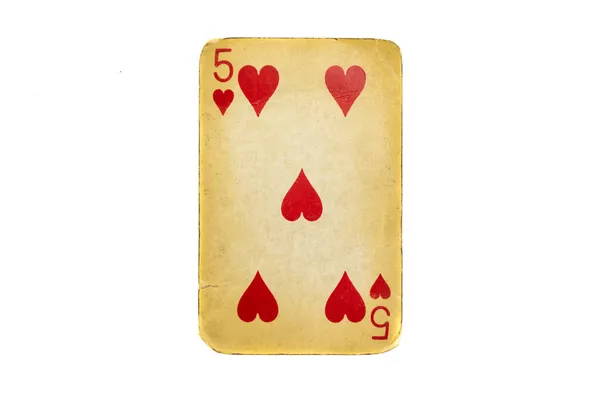 Alte Schmutzige Pokerkarte Isoliert Auf Weiß — Stockfoto