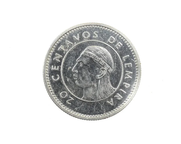 Honduras Moeda Vinte Centavos Sobre Fundo Isolado Branco — Fotografia de Stock