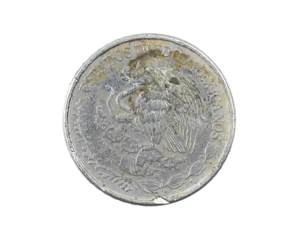Mexiko Tjugo Centavos Mynt Vit Isolerad Bakgrund — Stockfoto