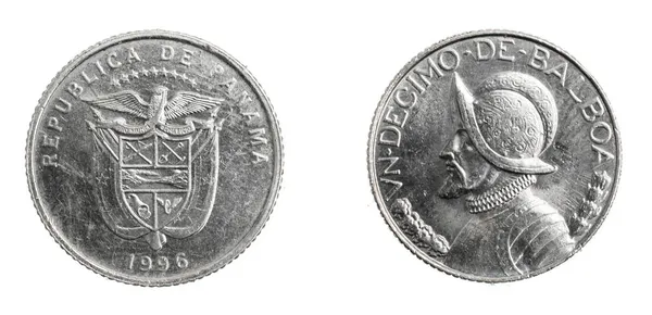 Moneda Cuarto Centavos Balboa Panamá Sobre Fondo Blanco Aislado — Foto de Stock
