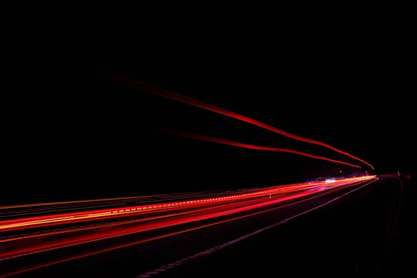 Luces Coches Con Noche Larga Exposición — Foto de Stock