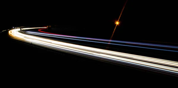 Lights Cars Night Long Exposure — Stock Photo, Image